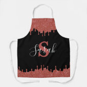 Roze en zwarte monogram glitterschort met druppels schort (Voorkant)