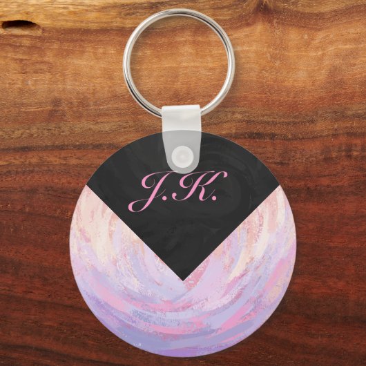 Roze en zwarte monogram sleutelhanger (Voorkant)