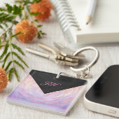 Roze en zwarte monogram sleutelhanger (Voorkant Rechts)