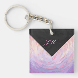 Roze en zwarte monogram sleutelhanger