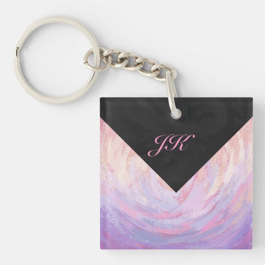 Roze en zwarte monogram sleutelhanger (Voorkant)