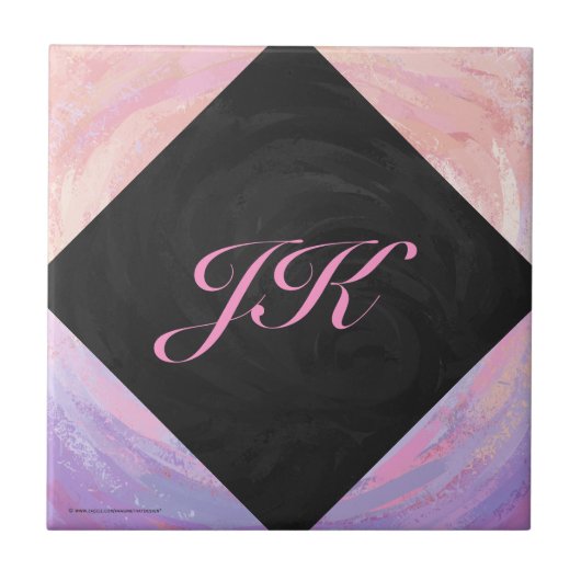 Roze en zwarte monogram tegeltje (Voorkant)