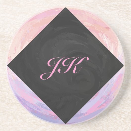 Roze en zwarte monogram zandsteen onderzetter (Voorkant)