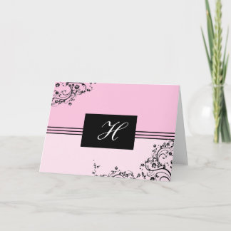 Roze en Zwarte Monogrammed Kaart