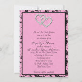 Roze en zwarte monogrammen Uitnodiging met hart (Achterkant)