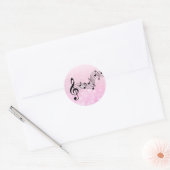 Roze en zwarte muzieknoten ronde sticker (Envelop)