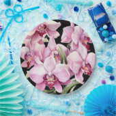 Roze en zwarte orchideeën bruiloft papieren bordje (Feest)