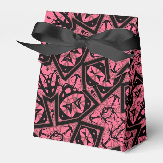 Roze en zwarte ornamenten sjaal patchwork sjaal bedankdoosjes (Voorkant Zijde)