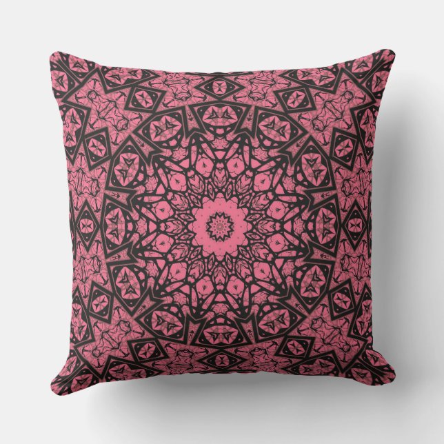 Roze en zwarte ornamenten sjaal patchwork sjaal buitenkussen (Achterkant)
