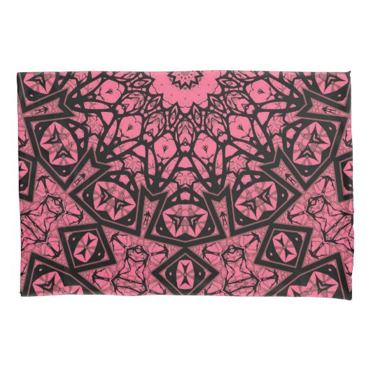 Roze en zwarte ornamenten sjaal patchwork sjaal kussensloop (Voorkant)