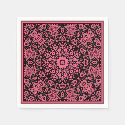 Roze en zwarte ornamenten sjaal patchwork sjaal servet (Voorkant)