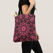 Roze en zwarte ornamenten sjaal patchwork sjaal tote bag (Dichtbij)