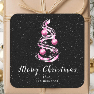 Roze en zwarte Ornamenten Zure kerst Vierkante Sticker