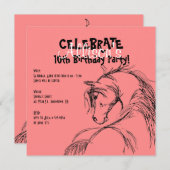 Roze en zwarte paarse schets Birthday Invite Kaart (Voorkant / Achterkant)