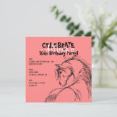 Roze en zwarte paarse schets Birthday Invite Kaart (Staand voorkant)