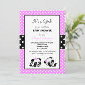 Roze en zwarte Panda Beer Baby shower Uitnodiging (Staand voorkant)