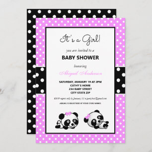 Roze en zwarte Panda Beer Baby shower Uitnodiging