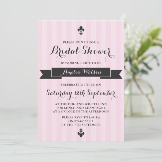 Roze en zwarte Parijse bruidsdouche uitnodiging (Staand voorkant)