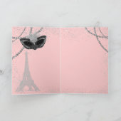 Roze en Zwarte Paris Maskerade Feest Kaart (Binnen)