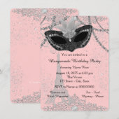 Roze en Zwarte Paris Maskerade Feest Kaart (Voorkant / Achterkant)