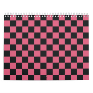 Roze en Zwarte Patronen Checkerboard Checker Kalender