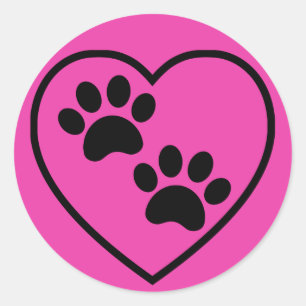 Roze en Zwarte Paw Prints op Hart Ronde Sticker