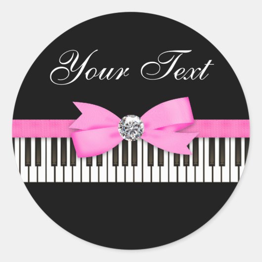 Roze en Zwarte Piano Key Overweging Ronde Sticker (Voorkant)