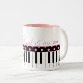 Roze en zwarte pianothema Sweet 16 Coffee-Mok Tweekleurige Koffiemok (Voorkant rechts)