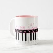 Roze en zwarte pianothema Sweet 16 Coffee-Mok Tweekleurige Koffiemok (Voorkant links)