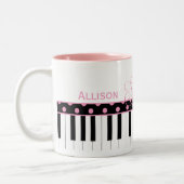 Roze en zwarte pianothema Sweet 16 Coffee-Mok Tweekleurige Koffiemok (Links)