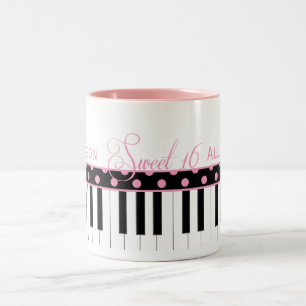Roze en zwarte pianothema Sweet 16 Coffee-Mok Tweekleurige Koffiemok