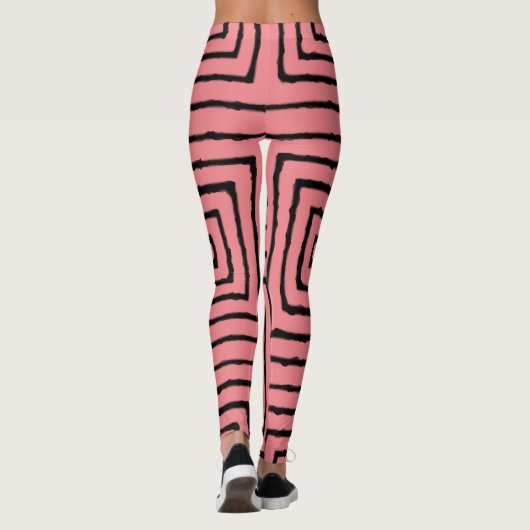 Roze en zwarte pleinen Afrikaanse modderwas Leggings (Achterkant)