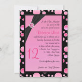 Roze en zwarte poka Dot Bat Mitzvah Invite Kaart (Voorkant)
