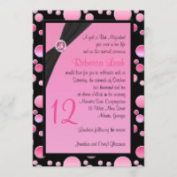 Roze en zwarte poka Dot Bat Mitzvah Invite
