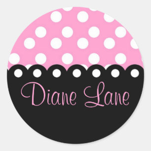 Roze en zwarte pokadot ronde sticker