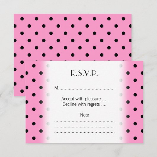 Roze en zwarte poladots Patroon. RSVP Kaartje (Voorkant / Achterkant)