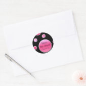 Roze en Zwarte Polka Dot 1.5"Ronde Sticker (Envelop)