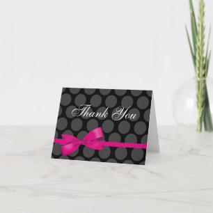 Roze en Zwarte Polka Dot Bow Dank u Opmerking Kaar Bedankkaart