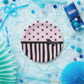 Roze en Zwarte Polka Dot Gestreepte Party Paper Bo Papieren Bordje (Feest)