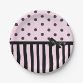 Roze en Zwarte Polka Dot Gestreepte Party Paper Bo Papieren Bordje (Voorkant)