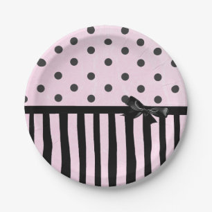 Roze en Zwarte Polka Dot Gestreepte Party Paper Bo Papieren Bordje