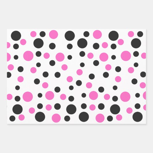 Roze en Zwarte Polka Dot Inpakpapier Vel (Voorkant 3)