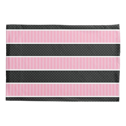 Roze en Zwarte Polka Dot Stripes Patroon Gooi Kussensloop (Achterkant)