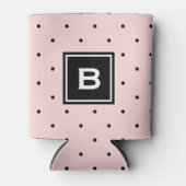 Roze en Zwarte Polka Dots Patroon Monogram Blikjeskoeler (Voorkant)