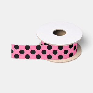 Roze en zwarte polka stippen  satijnen lint