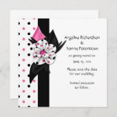 Roze en zwarte polka stippen Save The Date Kaart (Voorkant / Achterkant)