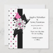 Roze en zwarte polka stippen Save The Date Kaart (Voorkant)