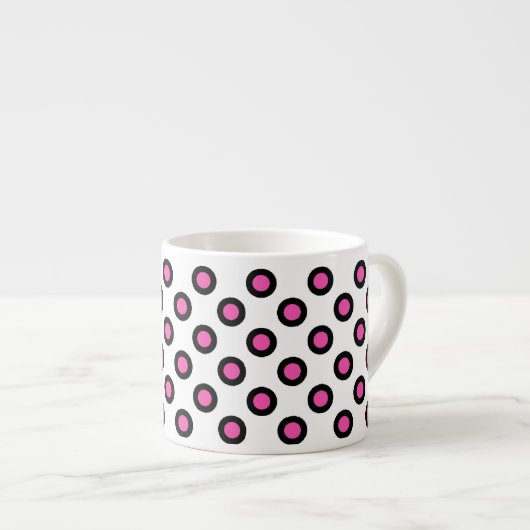 roze en zwarte polka stipproducten espresso kop (Voorkant rechts)
