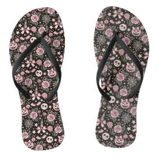 Roze en Zwarte Pompoen en Web Halloween Patroon Teenslippers