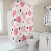 Roze en zwarte pompoen met sterren Halloween & Her Douchegordijn (In situ)